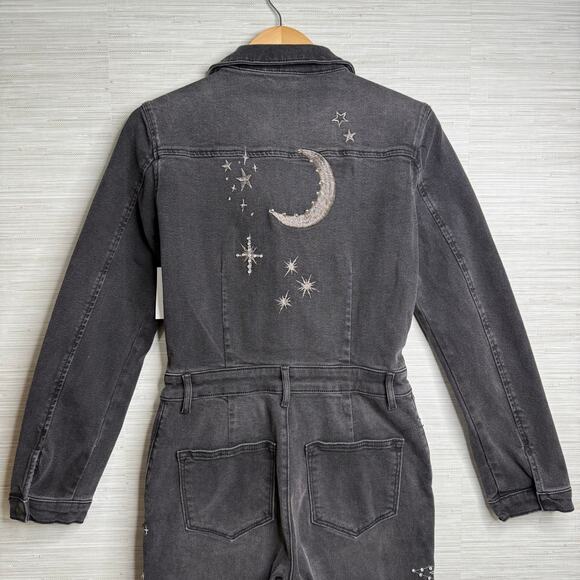 Free People x Driftwood jumpsuit denim one piece onesie embroidered Medium - Picture 8 of 9